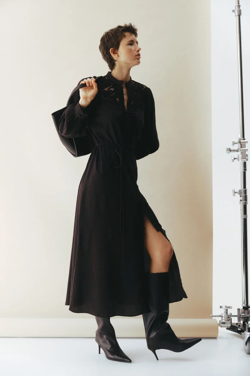 اتش اند ام فستان قطني مزين بالدانتيل